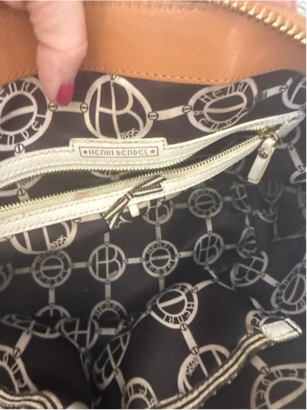 Henri Bendel Satchel with crossbody strap Brown & White Striped - Picture 11 of 15